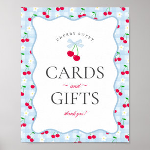 Affiche Coquette Bleue Cerise En vichy Cartes et Cadeaux