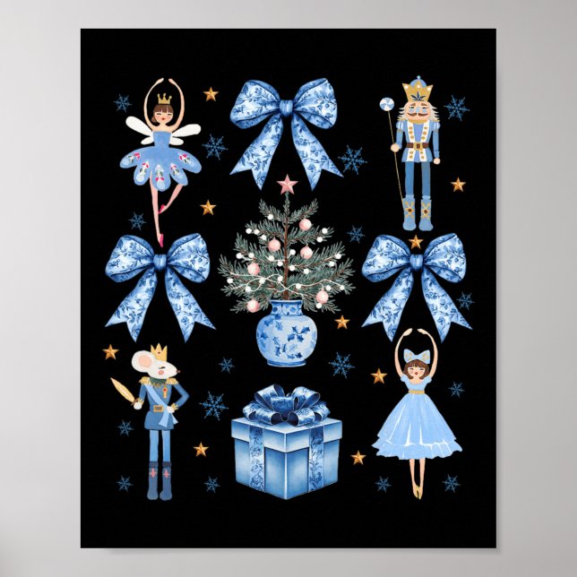 Affiche Coquette Blue Bow Nutcracker Noël Joyeux Noël (Devant)