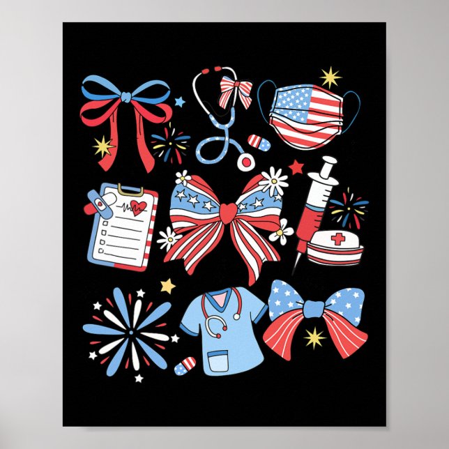 Affiche Coquette Bow 4 Juillet Infirmière Icu Infirmière C (Devant)
