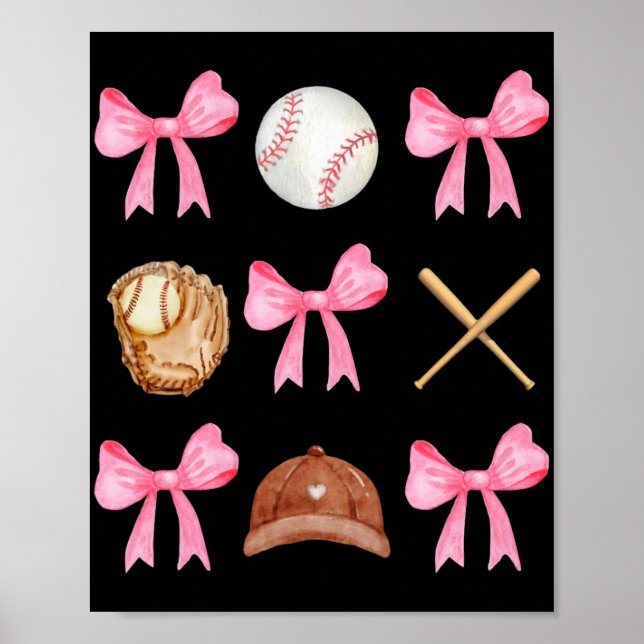 Affiche Coquette Bow Baseball Mama Baseball Maman Mères Da (Devant)