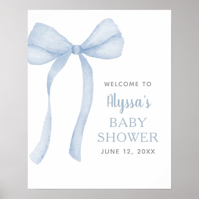 Affiche Coquette Bow bleu Baby shower Bienvenue (Devant)