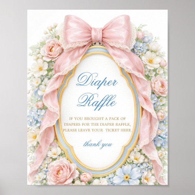 Affiche Coquette Bow Bloom Baby Shower Diaper Raffle (Devant)