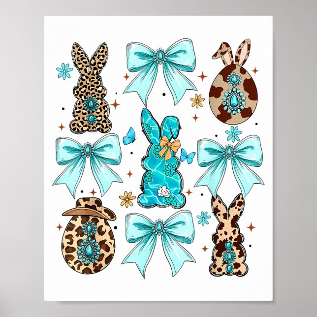 Affiche Coquette Bow Bunny Rabbit Eggs Happy Easter Cowboy (Devant)