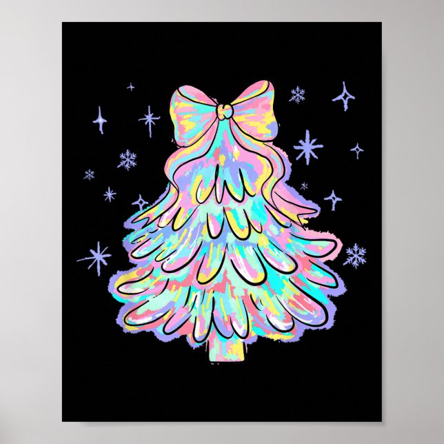 Affiche Coquette Bow Colorful Christmas Tree Merry Xmas Gi (Devant)