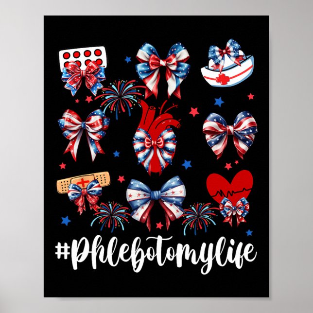 Affiche Coquette Bow Fireworks Phlebotomie Joyeux 4 Juil (Devant)