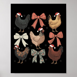 Affiche Coquette Bow Funny Poulet de Noël Animal de ferme