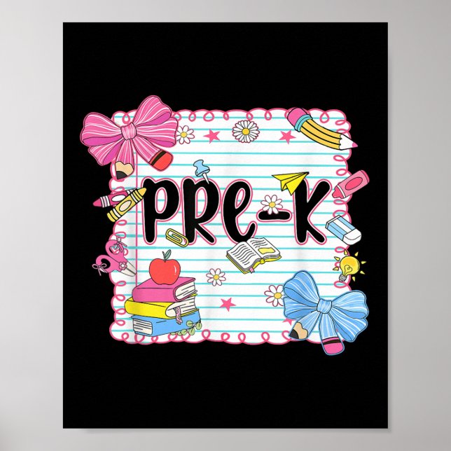 Affiche Coquette Bow Pré-k Premier Jour De L'École Enseign (Devant)
