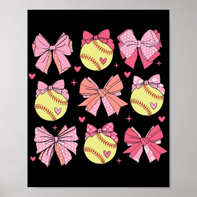 Affiche Coquette Bow Softball Maman Mères Jour Softball Ma (Devant)