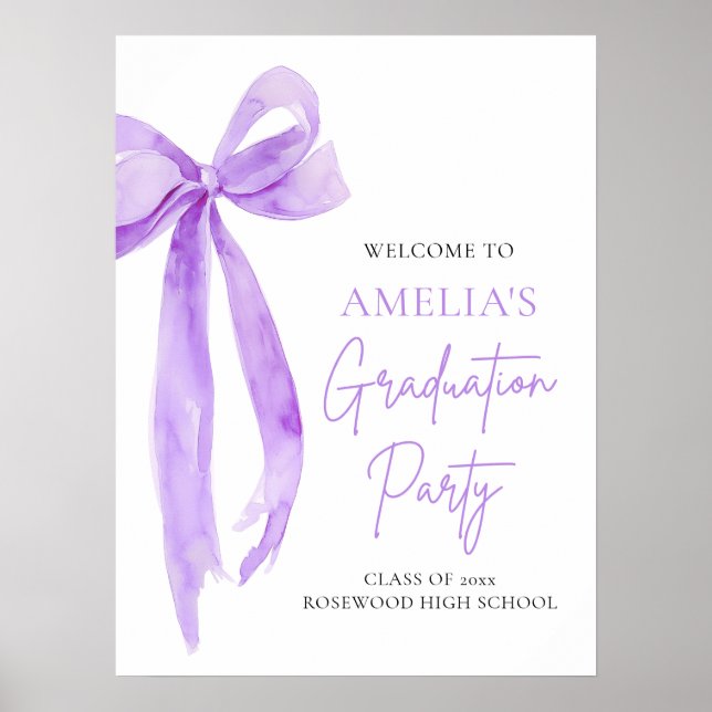 Affiche Coquette Bow violet fête de graduation Bienvenue (Devant)