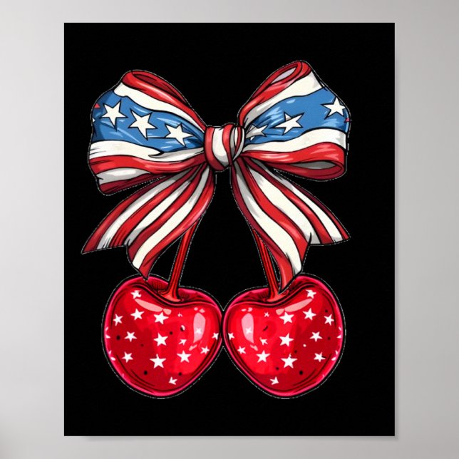 Affiche Coquette Cherry Bow Patriotique Usa Drapeau 4 juil (Devant)