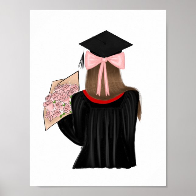 Affiche Coquette Cheveux Brown Diplômé Illustration de mod (Devant)