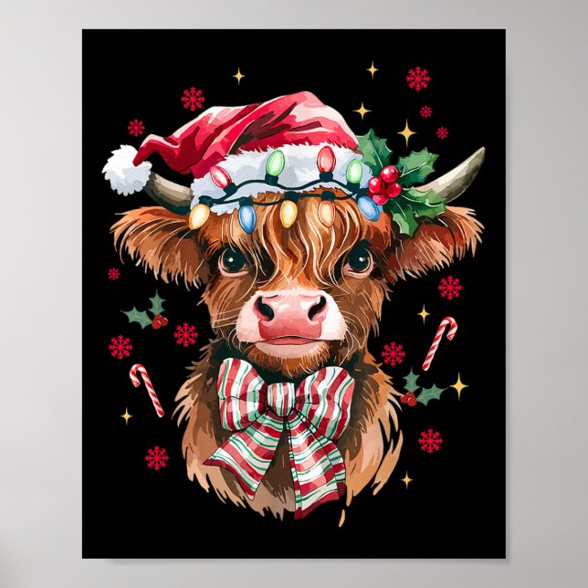 Affiche Coquette Christmas Western Highland Cow Santa Xmas (Devant)