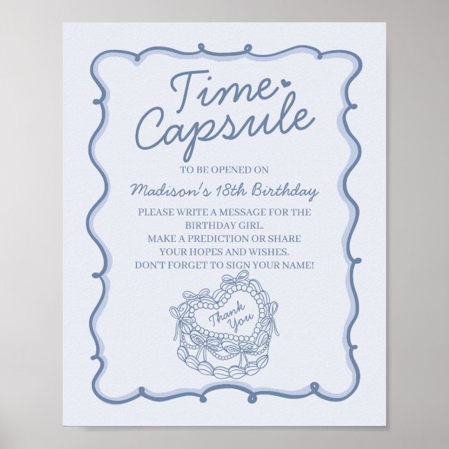 Affiche Coquette Coeur bleu gâteau Anniversaire Capsule (Devant)