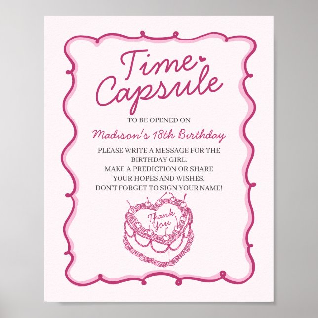 Affiche Coquette Coeur rose Cerry Cake Anniversaire Temps  (Devant)