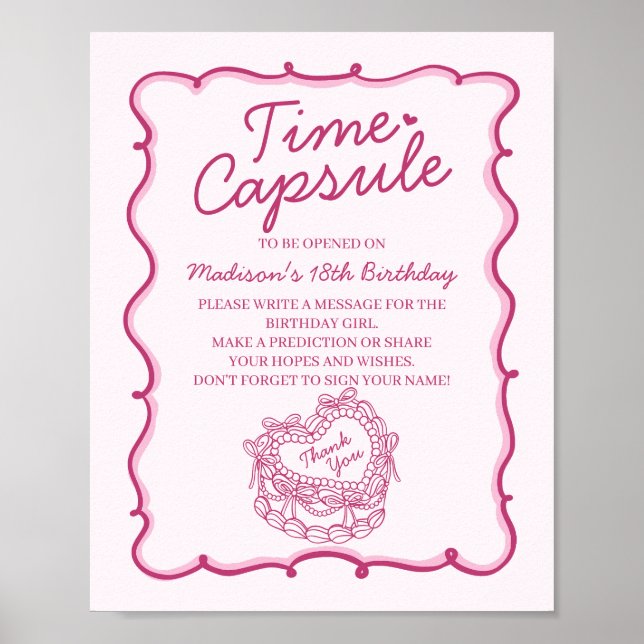 Affiche Coquette Coeur rose gâteau Anniversaire Capsule te (Devant)