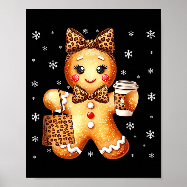 Affiche Coquette Cute Gingerbread Leopard Bow Christmas Gi (Devant)
