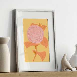 Affiche Coquette de dessin botanique rose et jaune Vintage