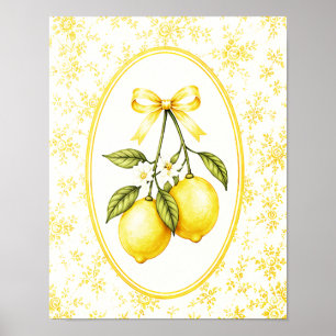 Affiche Coquette de fruits de citron jaune Cottagecore vin