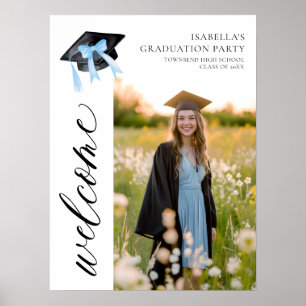 Affiche Coquette de graduation moderne Blue Bow Bienvenue