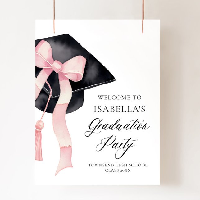 Affiche Coquette de graduation moderne rose Bow Bienvenue (Créateur téléchargé)