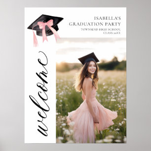 Affiche Coquette de graduation moderne rose Bow Bienvenue
