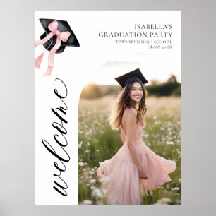 Affiche Coquette de graduation moderne rose Bow Bienvenue
