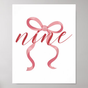 Affiche Coquette fille rose Bow 9 ans 9e anniversaire par