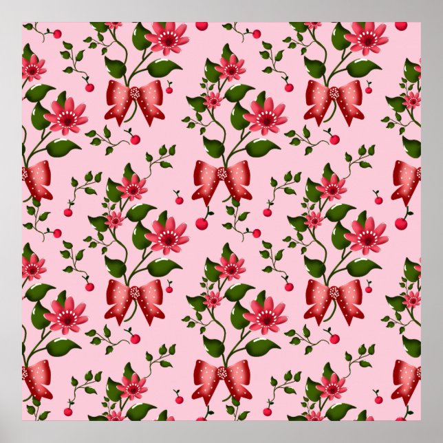 Affiche  Coquette  floral Bow Pattern Wallpaper (Devant)