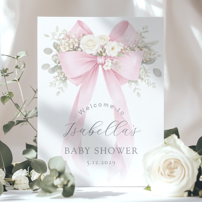 Affiche Coquette Floral Pink Bow Baby Girl Shower Welcome (Créateur téléchargé)