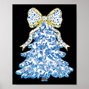 Affiche Coquette Florale Bleue Bow sapin de Noël Chinoiser