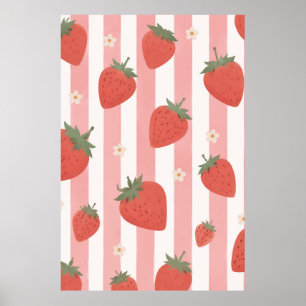 Affiche Coquette Fraise Rose Rayure Chambre Nounou