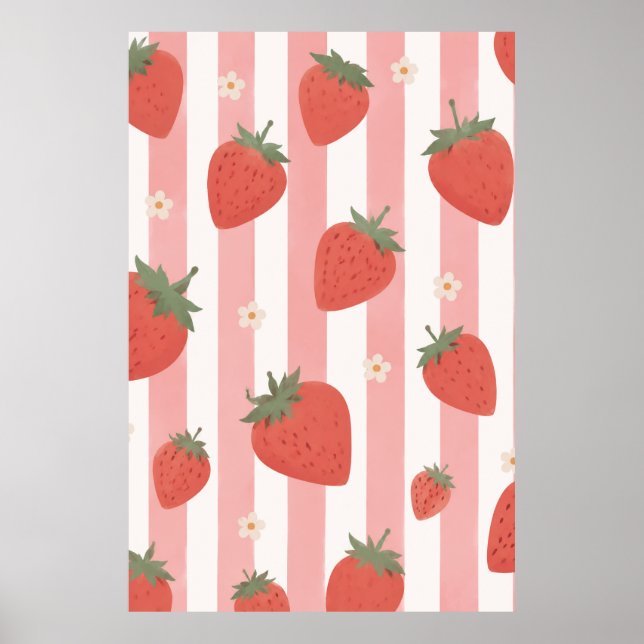 Affiche Coquette Fraise Rose Rayure Chambre Nounou (Devant)