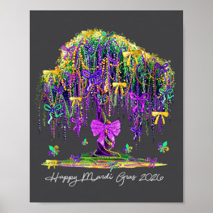 Affiche Coquette Mardi Gras 2026 Perles Arbre Carnaval Nou