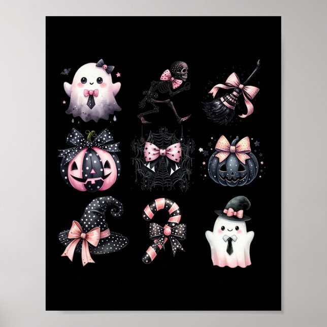 Affiche Coquette mignonne Halloween vaches rose noire Hall (Devant)