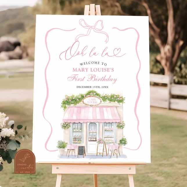 Affiche Coquette Parisian cafe French Pink Welcome Sign (Créateur téléchargé)