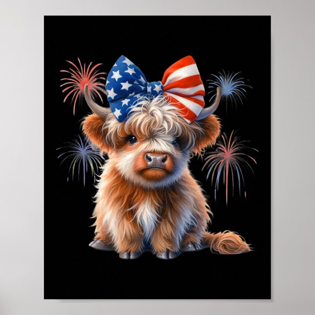 Affiche Coquette Patriotique Highland Cow 4 Juillet Agricu (Devant)