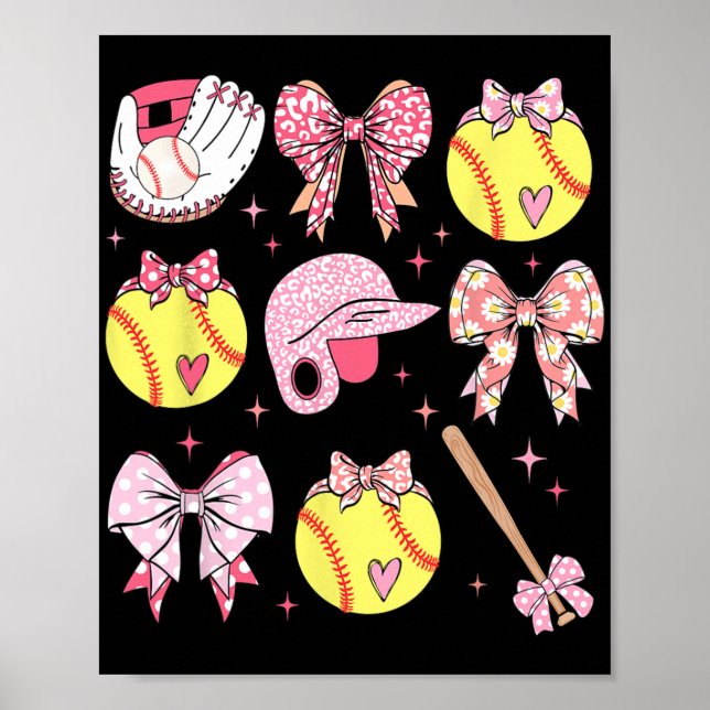 Affiche Coquette Pink Bow Softball Maman Fête des mères (Devant)