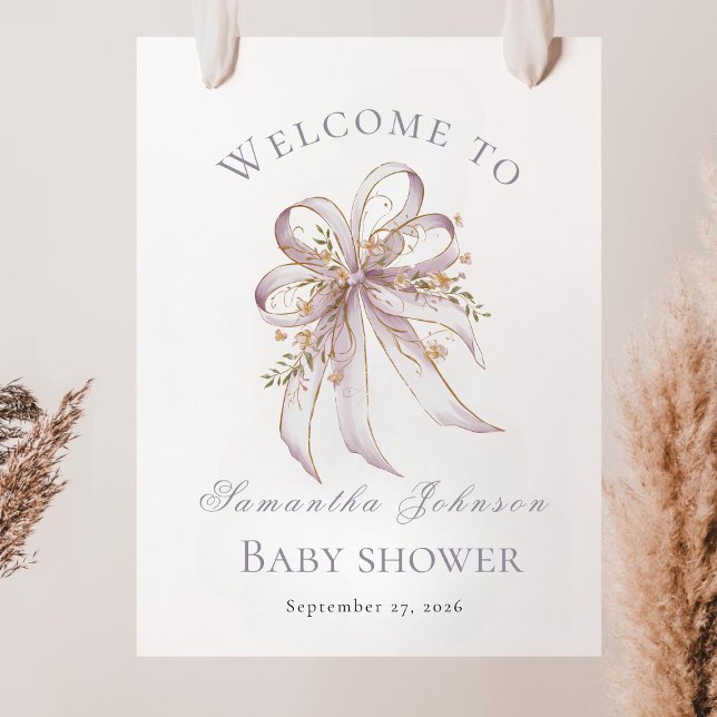 Affiche Coquette purple bow baby shower welcome sign ( (Créateur téléchargé)