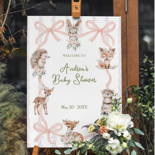Affiche Coquette Ribbon Woodland Baby shower Bienvenue