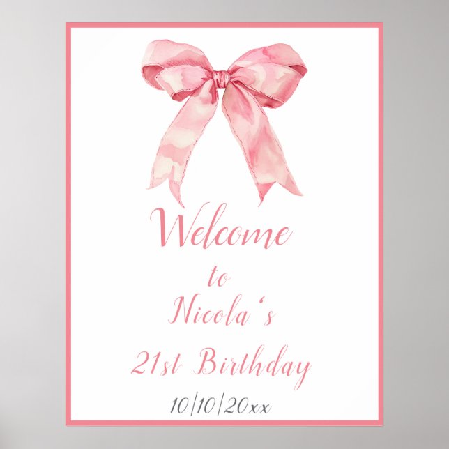 Affiche Coquette rose Bow fête d'anniversaire (Devant)