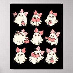 Affiche Coquette rose Bow mignonne Ghost Halloween Mers Éf
