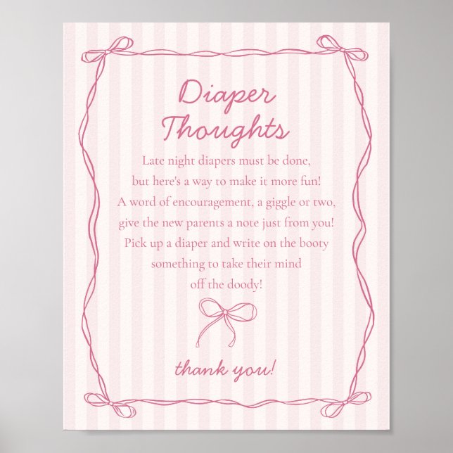 Affiche Coquette Rose Bow Pastel Diaper Pensées Douche (Devant)