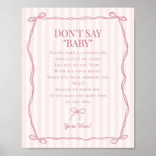 Affiche Coquette Rose Bow Pastel Dont Say Baby shower Game