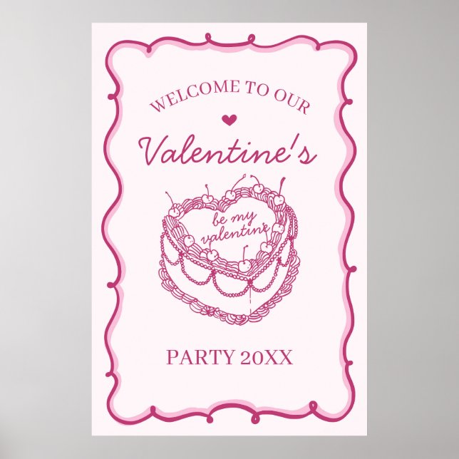 Affiche Coquette rose Cerise Cake Valentines Accueil (Devant)