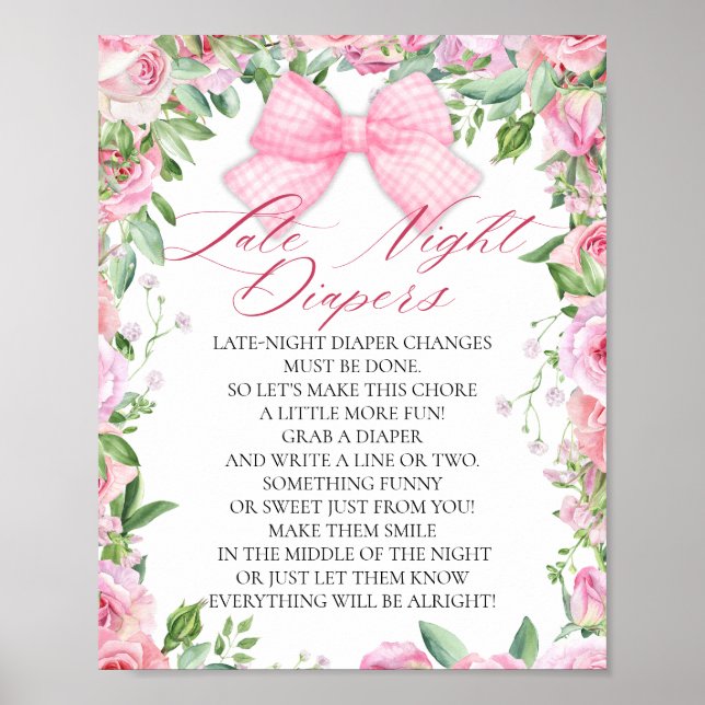 Affiche Coquette rose et Rose Baby shower Diapers Jeu (Devant)