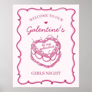 Affiche Coquette rose gâteau aux cerises Galentines Accuei