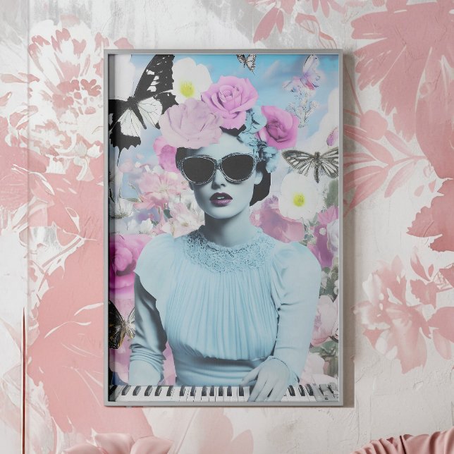 Affiche Coquette Style rose et bleu Retro Pop Art Collage (Créateur téléchargé)