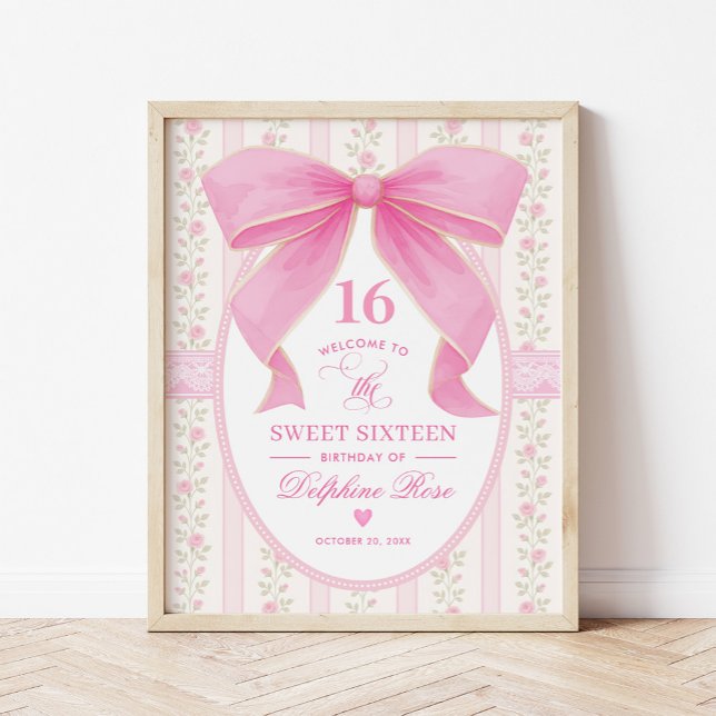 Affiche Coquette Sweet 16 Rose Bow Bienvenue (Créateur téléchargé)