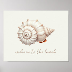 Affiche Coquillage de bord de mer personnalisé crème et be