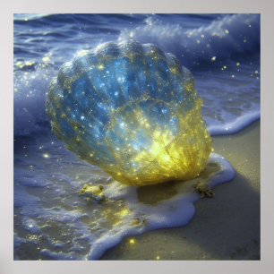 Affiche Coquillage lumineux sur la plage en dessous